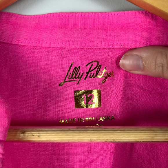 Lilly Pulitzer Mialeigh Elbow Sleeve Linen Top size 12 in passion fruit pink - Picture 2 of 8